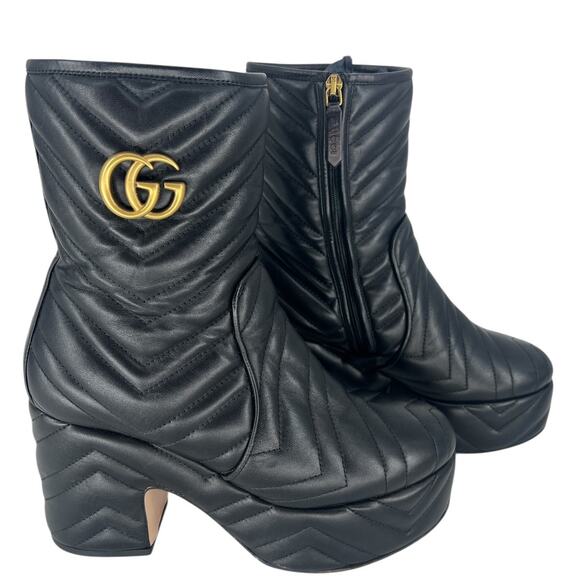 Gucci 95mm Matelasse' Leather Platform Boots in Black - Picture 3 of 16